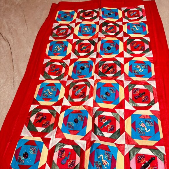 Vtg Bai Jia Bei Chinese Quilt Tapestry One Hundred Families Double Sided Hanging - Picture 10 of 11